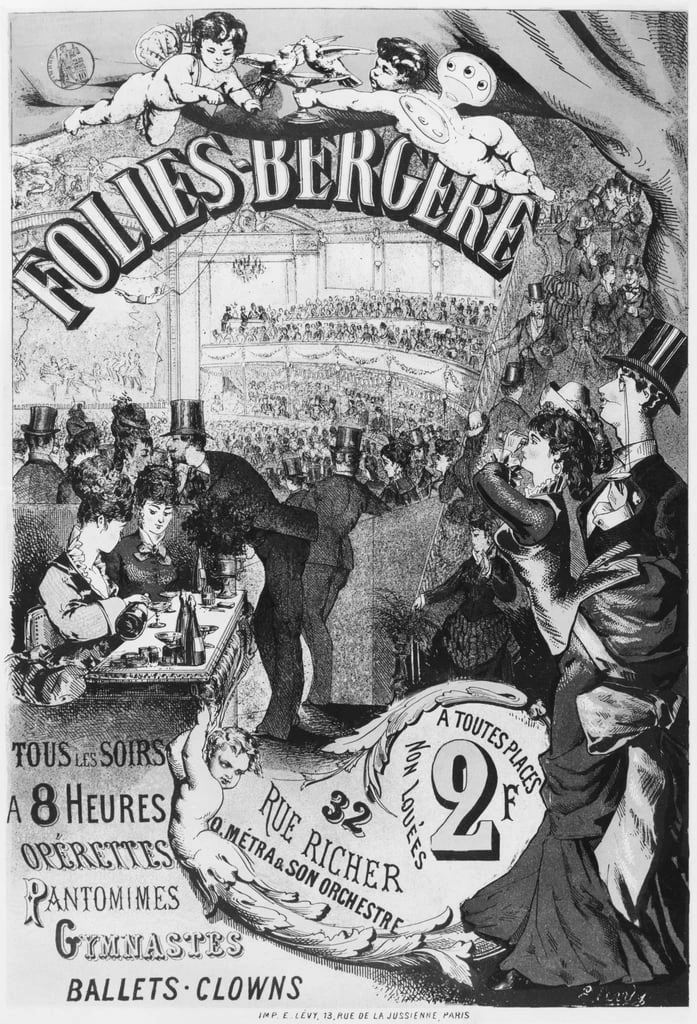 Manifesto pubblicitario delle Folies Bergère, rue Richer, Parigi, 1875